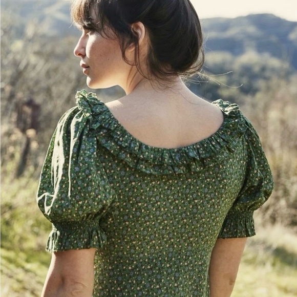 Doen Olive Dress Green Martha's Garden Floral Silk Maxi Size XS - Picture 7 of 17